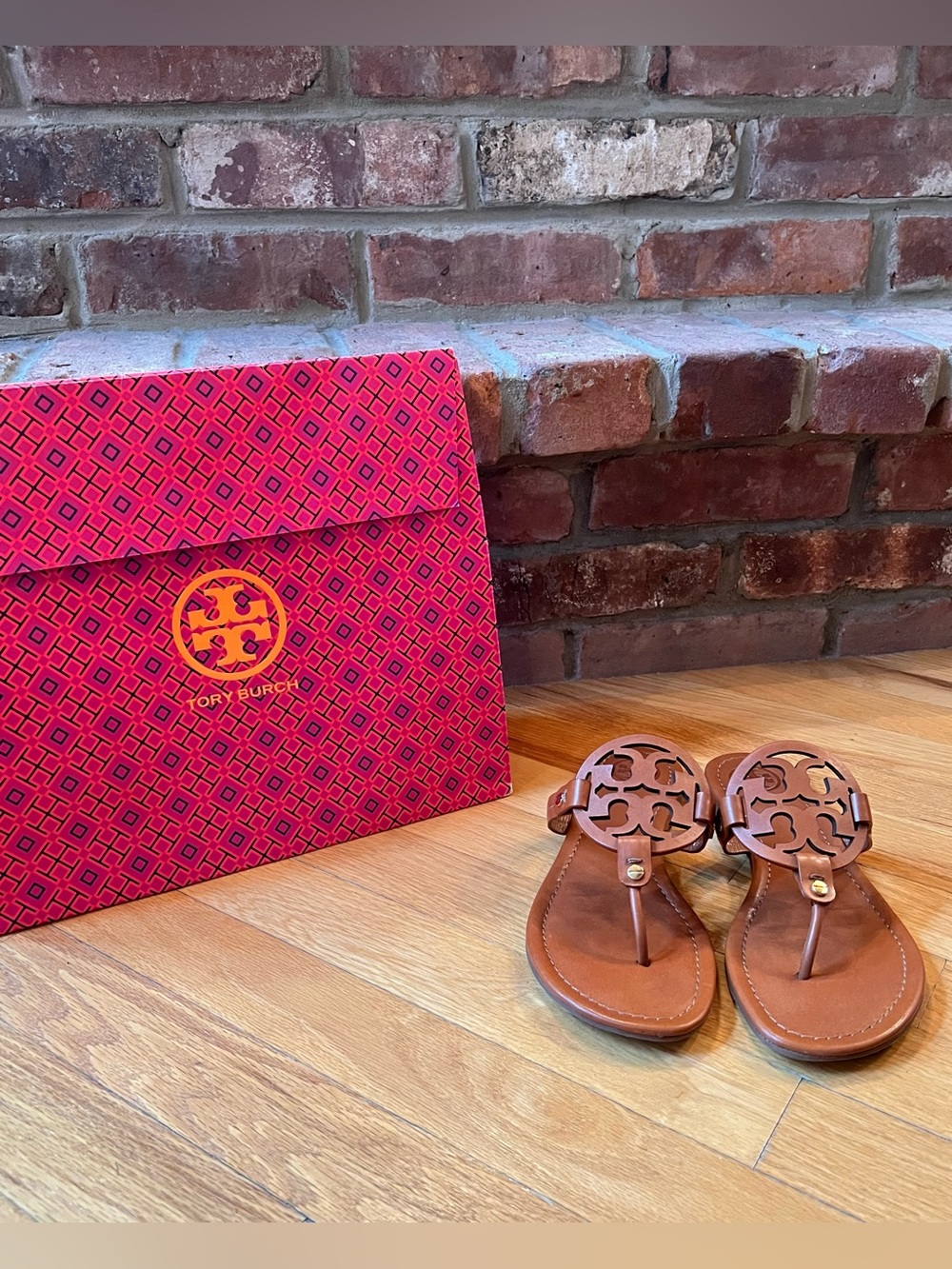 Tory Burch Dark Tan Brown Leather Miller Sandals